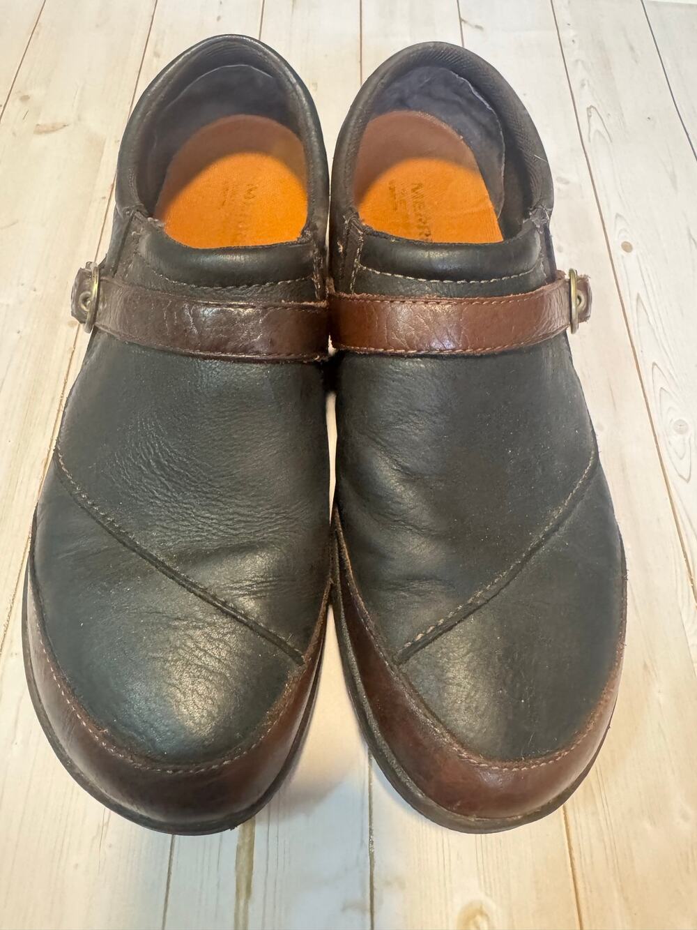 Merrell Encore Brown Leather Buckle Slip-On Clogs Shoes Women's US 10 / EUR 41